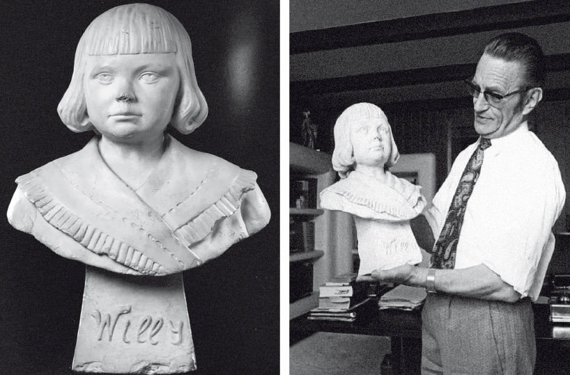 De buste van de jonge Willy Vandersteen die gebruikt werd als model voor Joekie